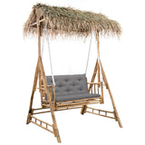 NNEVL 2-Seater Swing Bench with Palm Leaves and Cushion 202 cm Bamboo