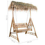 NNEVL 2-Seater Swing Bench with Palm Leaves and Cushion 202 cm Bamboo