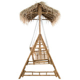 NNEVL 2-Seater Swing Bench with Palm Leaves and Cushion 202 cm Bamboo
