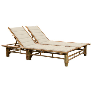 NNEVL 2-Person Sun Lounger with Cushions Bamboo