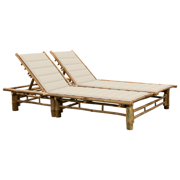 NNEVL 2-Person Sun Lounger with Cushions Bamboo