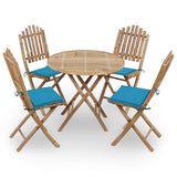 NNEVL 5 Piece Folding Outdoor Dining Set with Cushions Bamboo