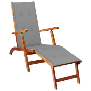 NNEVL Outdoor Deck Chair with Footrest and Cushion Solid Acacia Wood