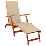 NNEVL Outdoor Deck Chair with Footrest and Cushion Solid Acacia Wood