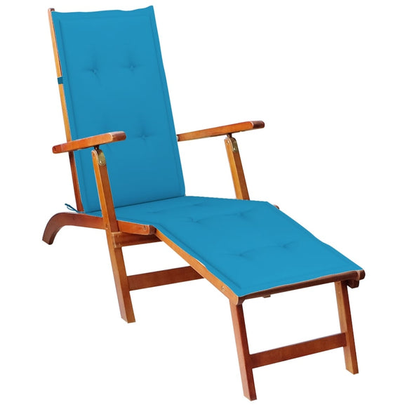 NNEVL Outdoor Deck Chair with Footrest and Cushion Solid Acacia Wood