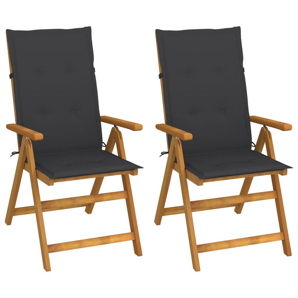 NNEVL Garden Reclining Chairs 2 pcs with Cushions Solid Acacia Wood