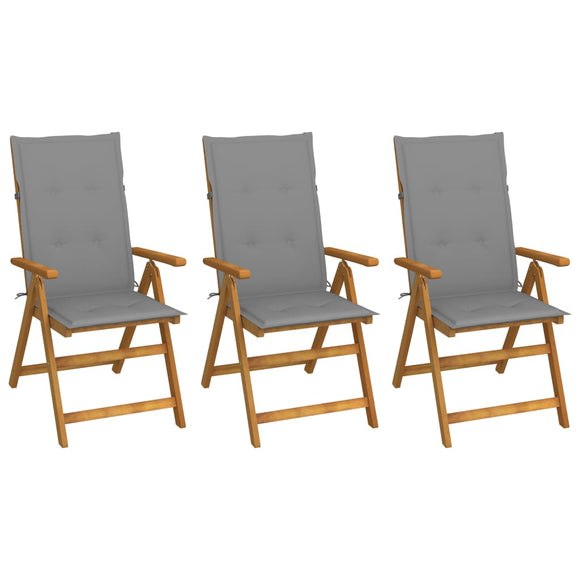 NNEVL Folding Garden Chairs 3 pcs with Cushions Solid Acacia Wood