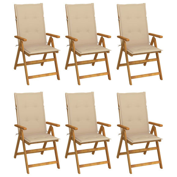 NNEVL Folding Garden Chairs 6 pcs with Cushions Solid Acacia Wood