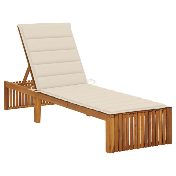 NNEVL Sun Lounger with Cushion Solid Acacia Wood