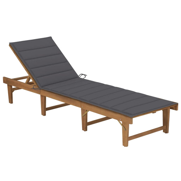 NNEVL Folding Sun Lounger with Cushion Solid Wood Acacia