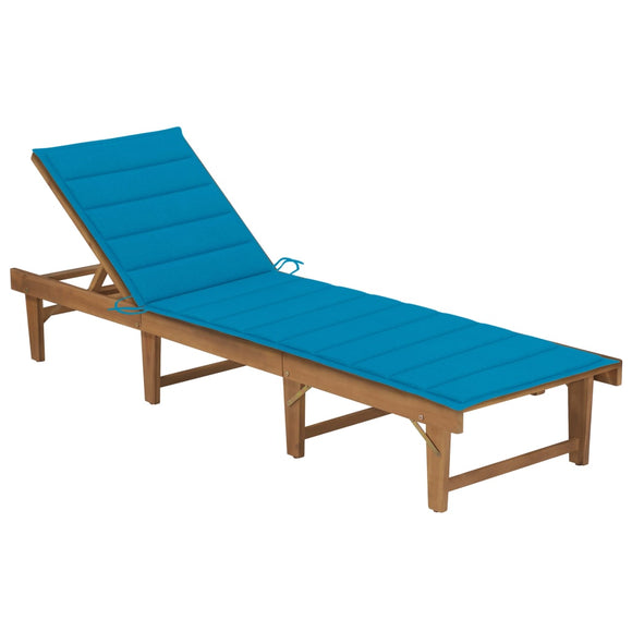 NNEVL Folding Sun Lounger with Cushion Solid Acacia Wood