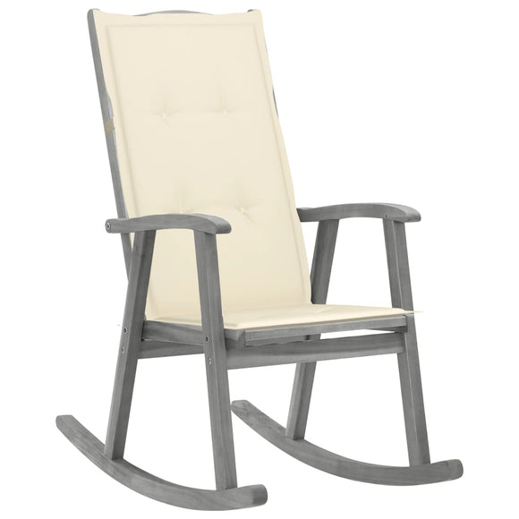 NNEVL Rocking Chair with Cushions Grey Solid Acacia Wood