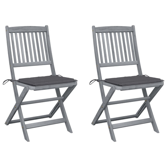 NNEVL Folding Outdoor Chairs 2 pcs with Cushions Solid Acacia Wood