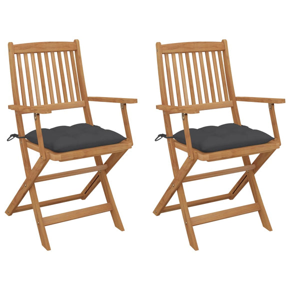 NNEVL Folding Garden Chairs 2 pcs with Cushions Solid Wood Acacia