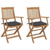 NNEVL Folding Garden Chairs 2 pcs with Cushions Solid Wood Acacia