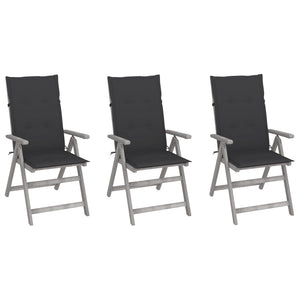 NNEVL Garden Reclining Chairs 3 pcs with Cushions Solid Acacia Wood