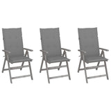 NNEVL Garden Reclining Chairs 3 pcs with Cushions Solid Acacia Wood