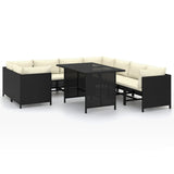 NNEVL 9 Piece Garden Lounge Set with Cushions Poly Rattan Black