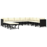 NNEVL 11 Piece Garden Lounge Set with Cushions Poly Rattan Black