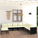 NNEVL 11 Piece Garden Lounge Set with Cushions Poly Rattan Black