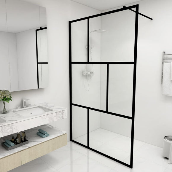 NNEVL Walk-in Shower Wall with Tempered Glass Black 115x195 cm