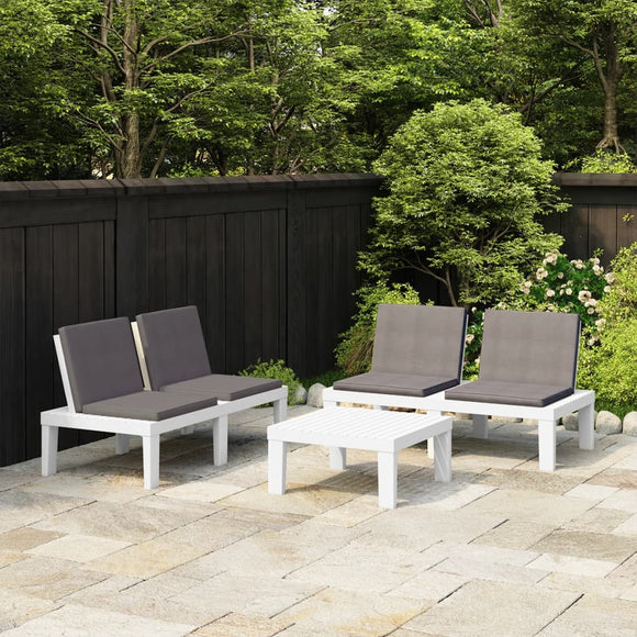 NNEVL 3 Piece Garden Lounge Set with Cushions Plastic White