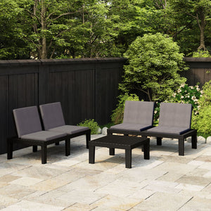 NNEVL 3 Piece Garden Lounge Set with Cushions Plastic Grey