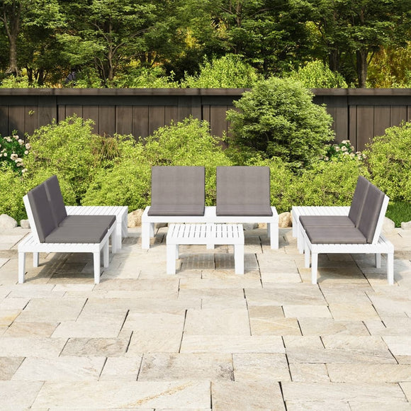 NNEVL 6 Piece Garden Lounge Set with Cushions Plastic White