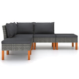 NNEVL 5 Piece Garden Lounge Set with Cushions Poly Rattan Grey