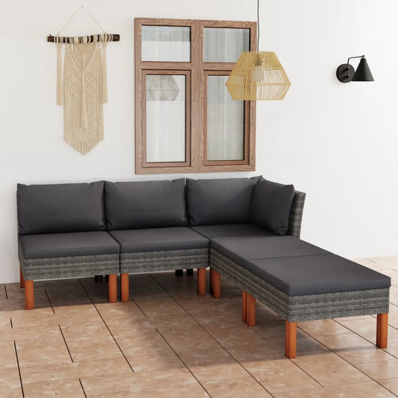 NNEVL 5 Piece Garden Lounge Set with Cushions Poly Rattan Grey