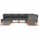 NNEVL 8 Piece Garden Lounge Set with Cushions Poly Rattan Grey