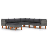 NNEVL 9 Piece Garden Lounge Set with Cushions Poly Rattan Grey