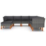 NNEVL 9 Piece Garden Lounge Set with Cushions Poly Rattan Grey