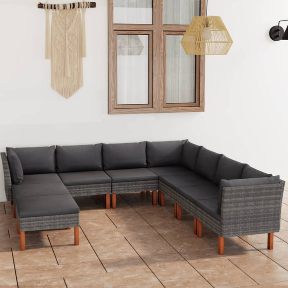 NNEVL 9 Piece Garden Lounge Set with Cushions Poly Rattan Grey