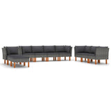 NNEVL 10 Piece Garden Lounge Set with Cushions Poly Rattan Grey