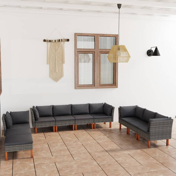 NNEVL 10 Piece Garden Lounge Set with Cushions Poly Rattan Grey