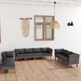 NNEVL 10 Piece Garden Lounge Set with Cushions Poly Rattan Grey