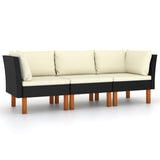 NNEVL 3-Seater Garden Sofa with Cushions Black Poly Rattan