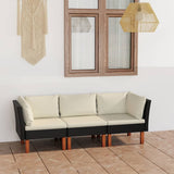 NNEVL 3-Seater Garden Sofa with Cushions Black Poly Rattan