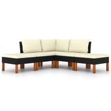 NNEVL 5 Piece Garden Lounge Set with Cushions Poly Rattan Black
