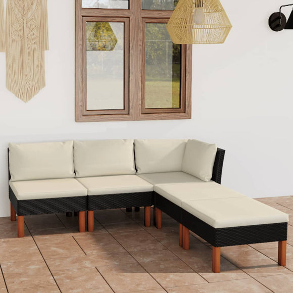 NNEVL 5 Piece Garden Lounge Set with Cushions Poly Rattan Black