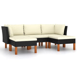 NNEVL 5 Piece Garden Lounge Set with Cushions Poly Rattan Black