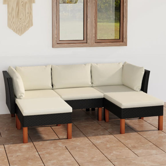 NNEVL 5 Piece Garden Lounge Set with Cushions Poly Rattan Black