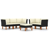 NNEVL 6 Piece Garden Lounge Set with Cushions Poly Rattan Black