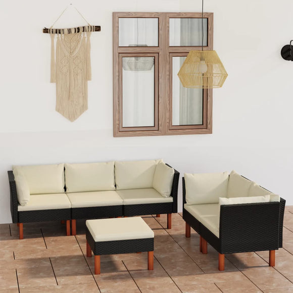 NNEVL 6 Piece Garden Lounge Set with Cushions Poly Rattan Black