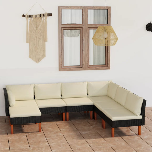 NNEVL 7 Piece Garden Lounge Set with Cushions Poly Rattan Black