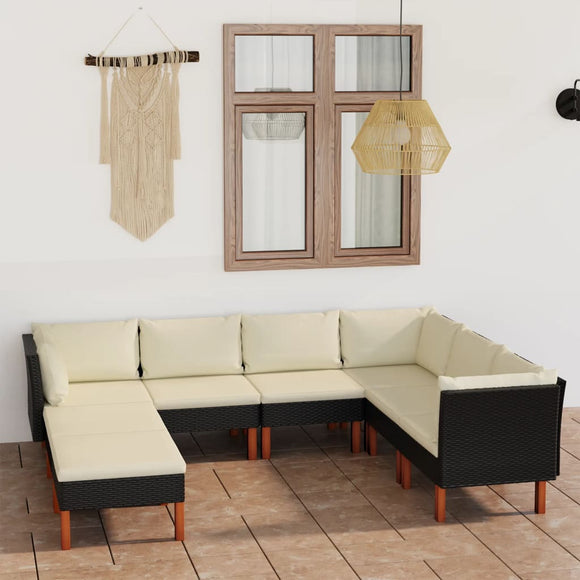 NNEVL 8 Piece Garden Lounge Set with Cushions Poly Rattan Black