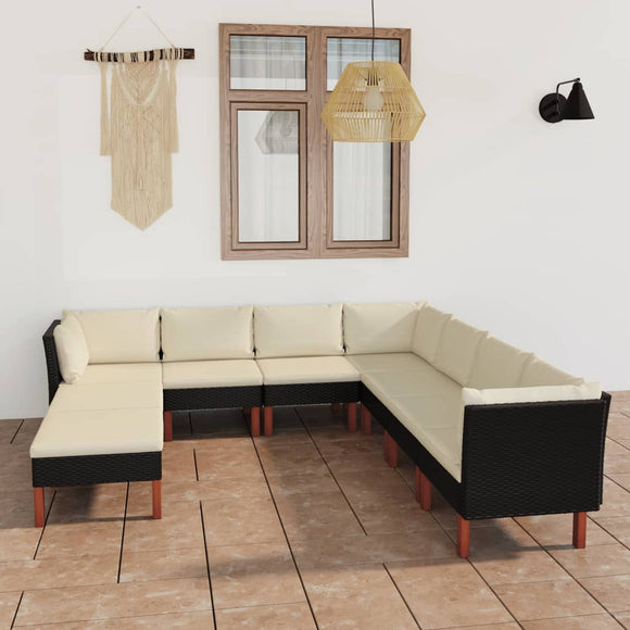 NNEVL 9 Piece Garden Lounge Set with Cushions Poly Rattan Black