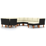 NNEVL 9 Piece Garden Lounge Set with Cushions Poly Rattan Black