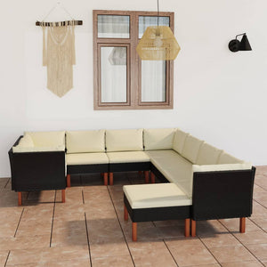 NNEVL 9 Piece Garden Lounge Set with Cushions Poly Rattan Black